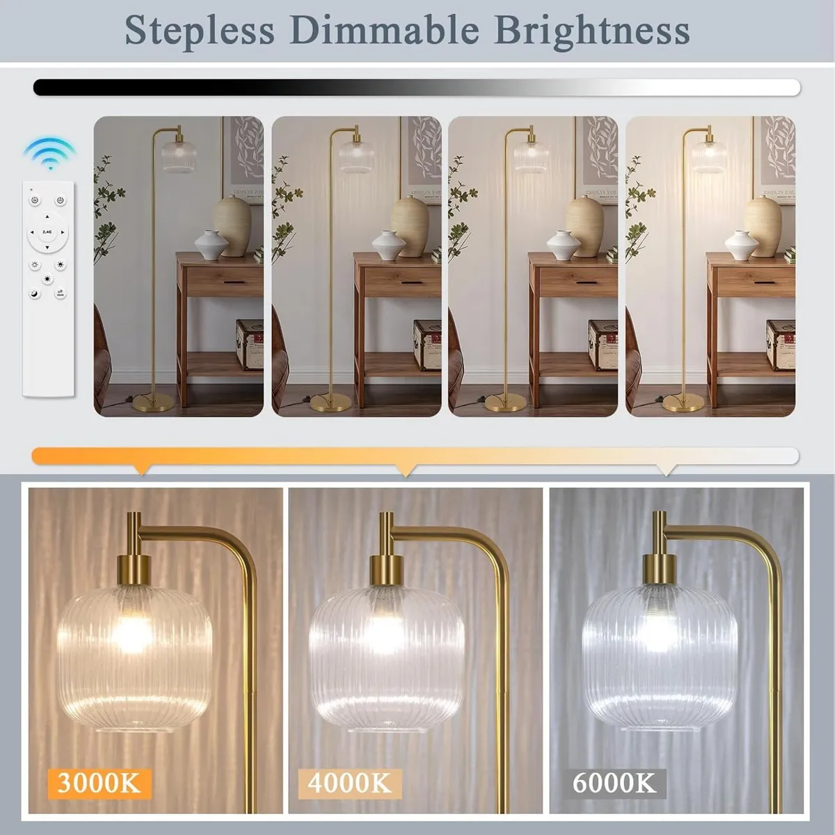 Glass Floor Lamp for Living Room Modern Ribbed - Image 2