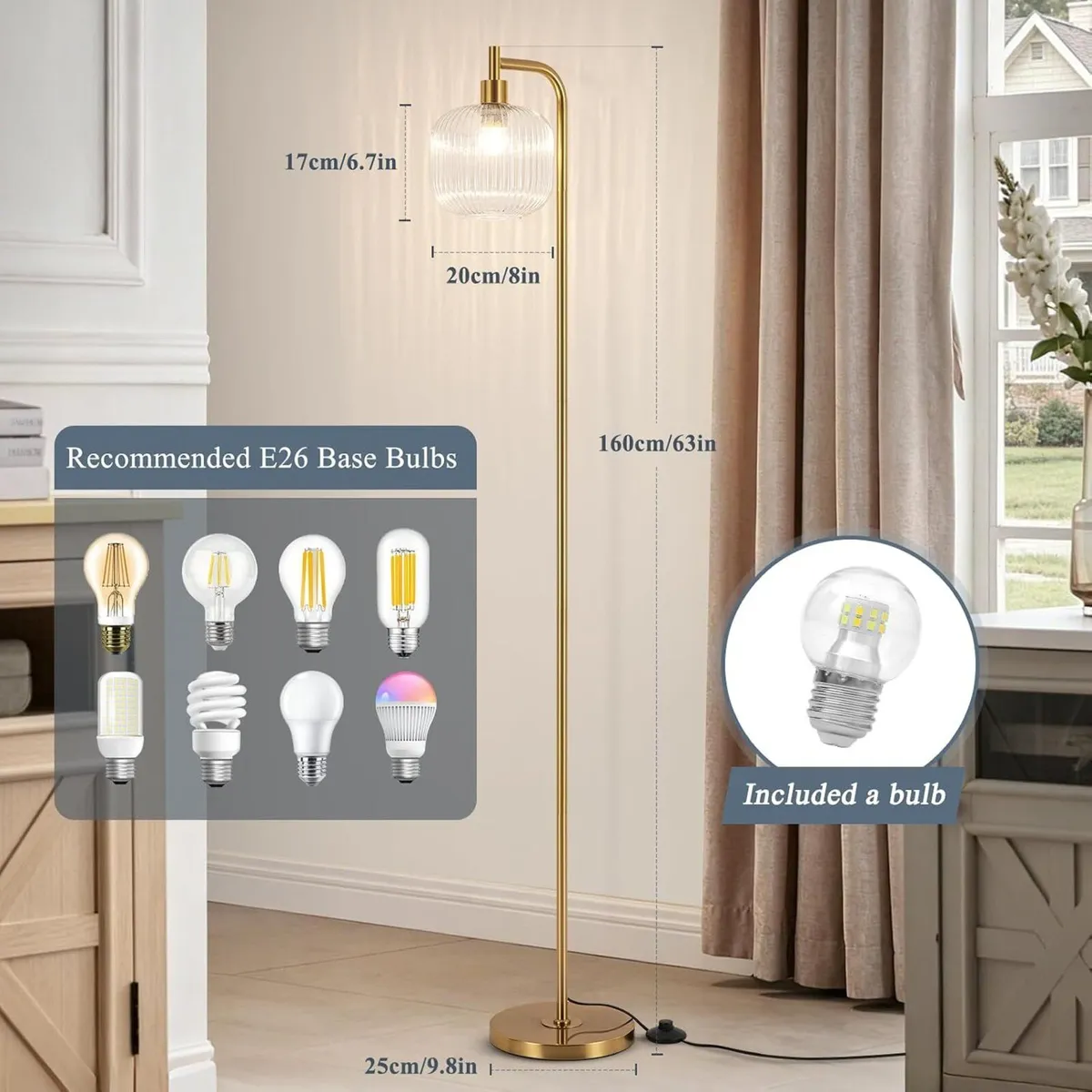 Glass Floor Lamp for Living Room Modern Ribbed - Image 3