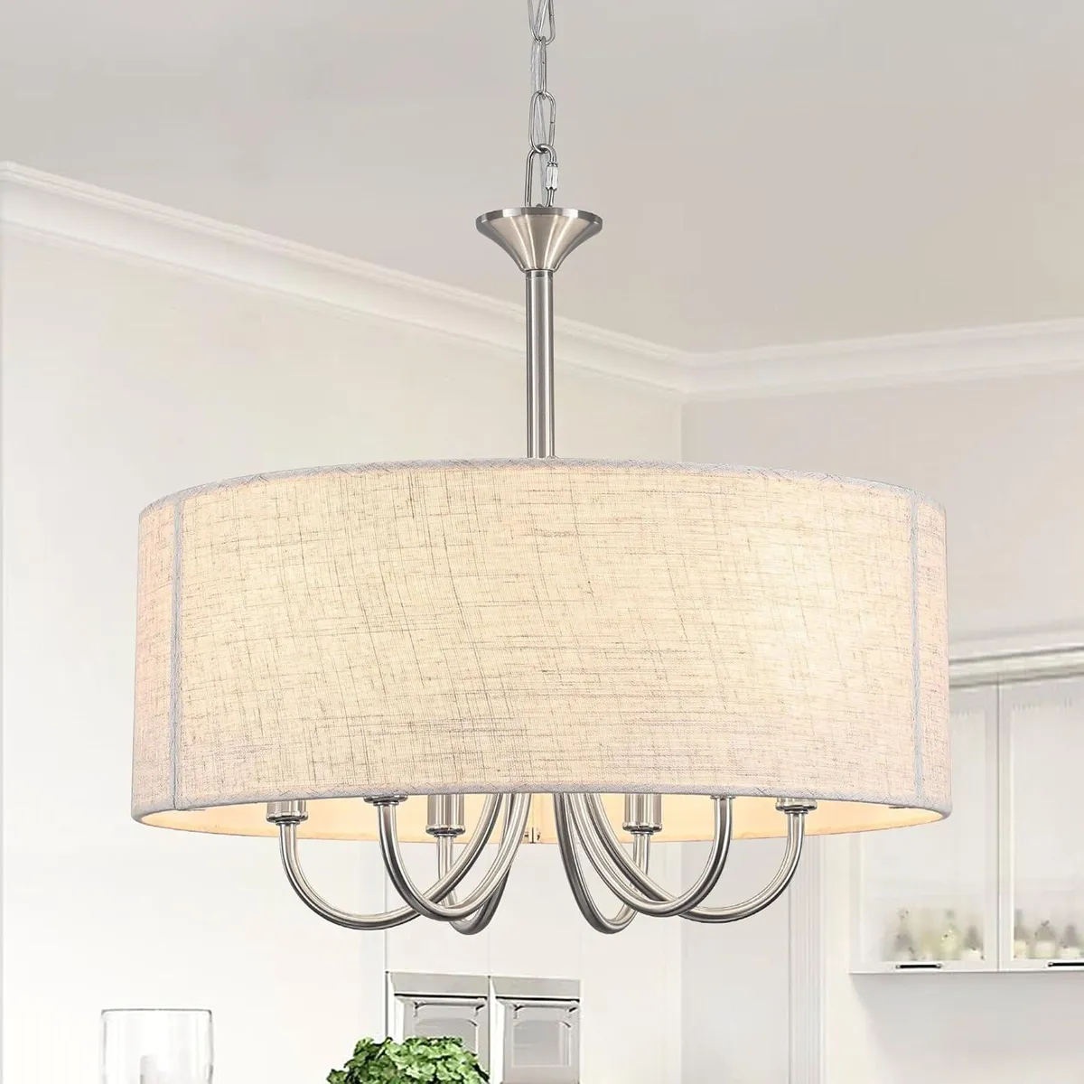 6- Chandelier Living Room Metal Drum Fabric Shade - Image 1