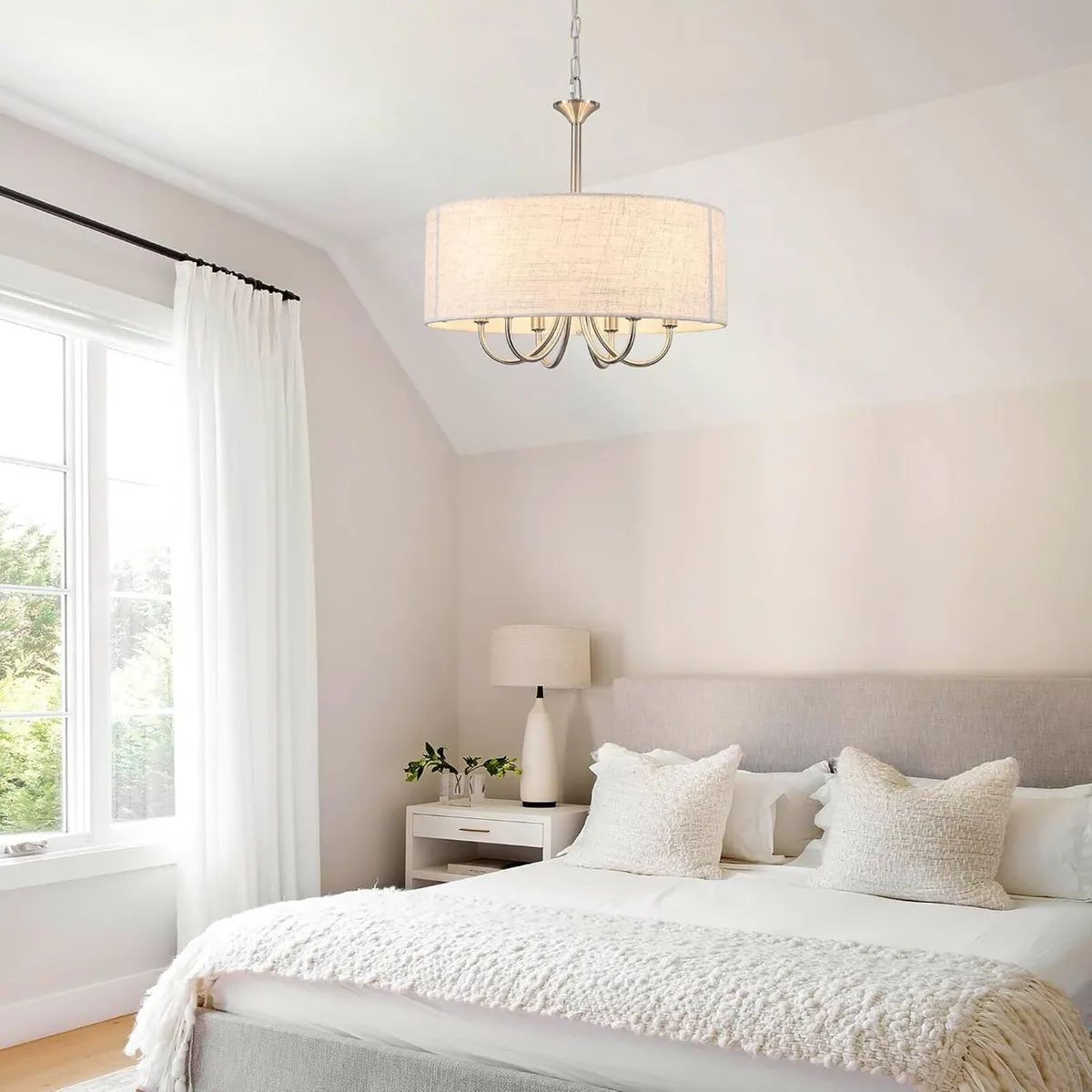 6- Chandelier Living Room Metal Drum Fabric Shade - Image 2