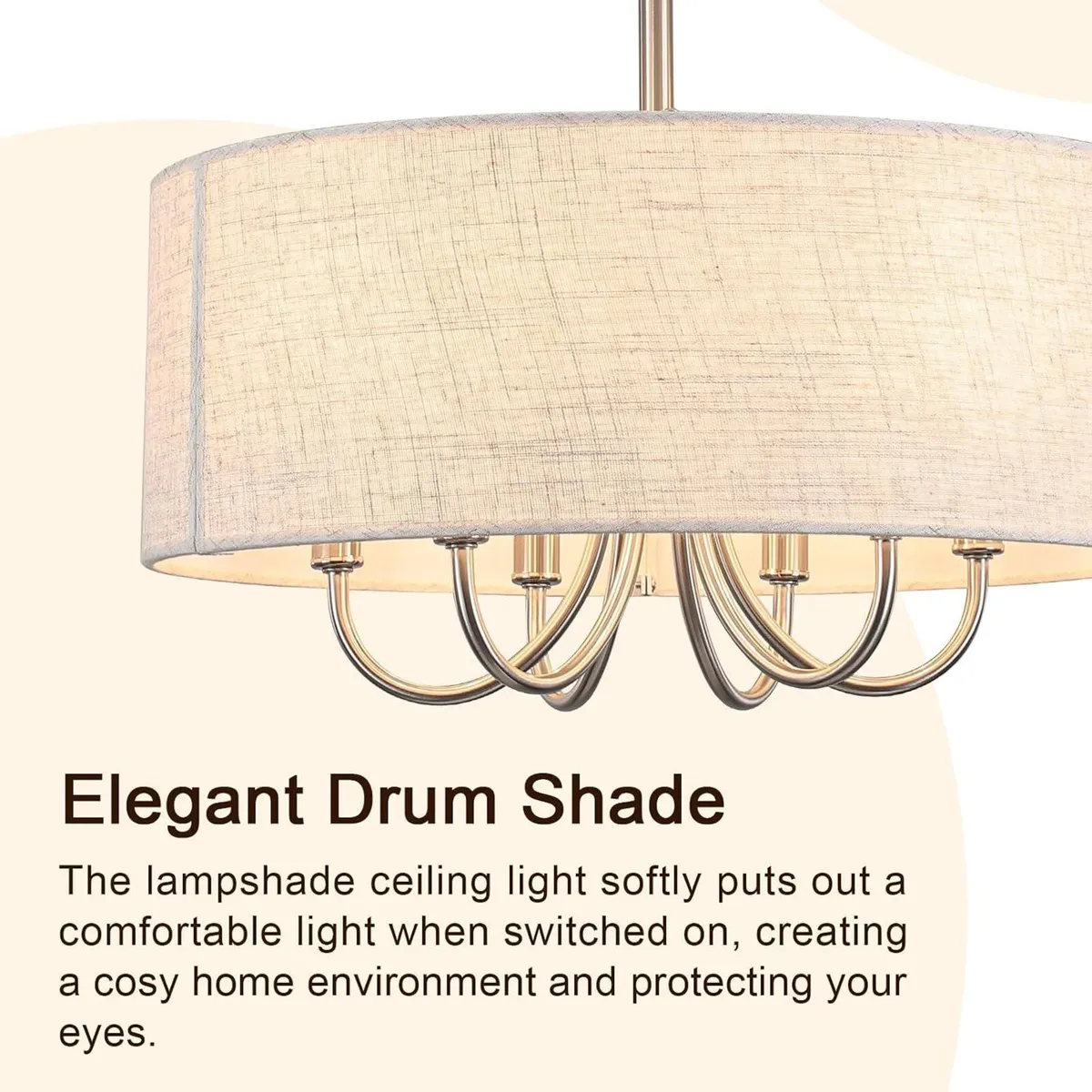 6- Chandelier Living Room Metal Drum Fabric Shade - Image 3