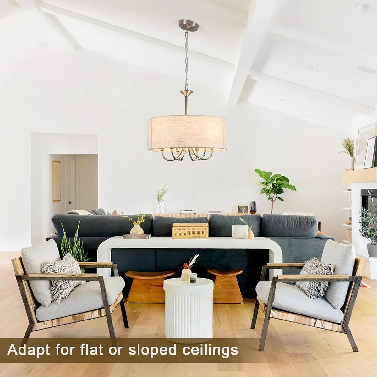 6- Chandelier Living Room Metal Drum Fabric Shade - Image 4