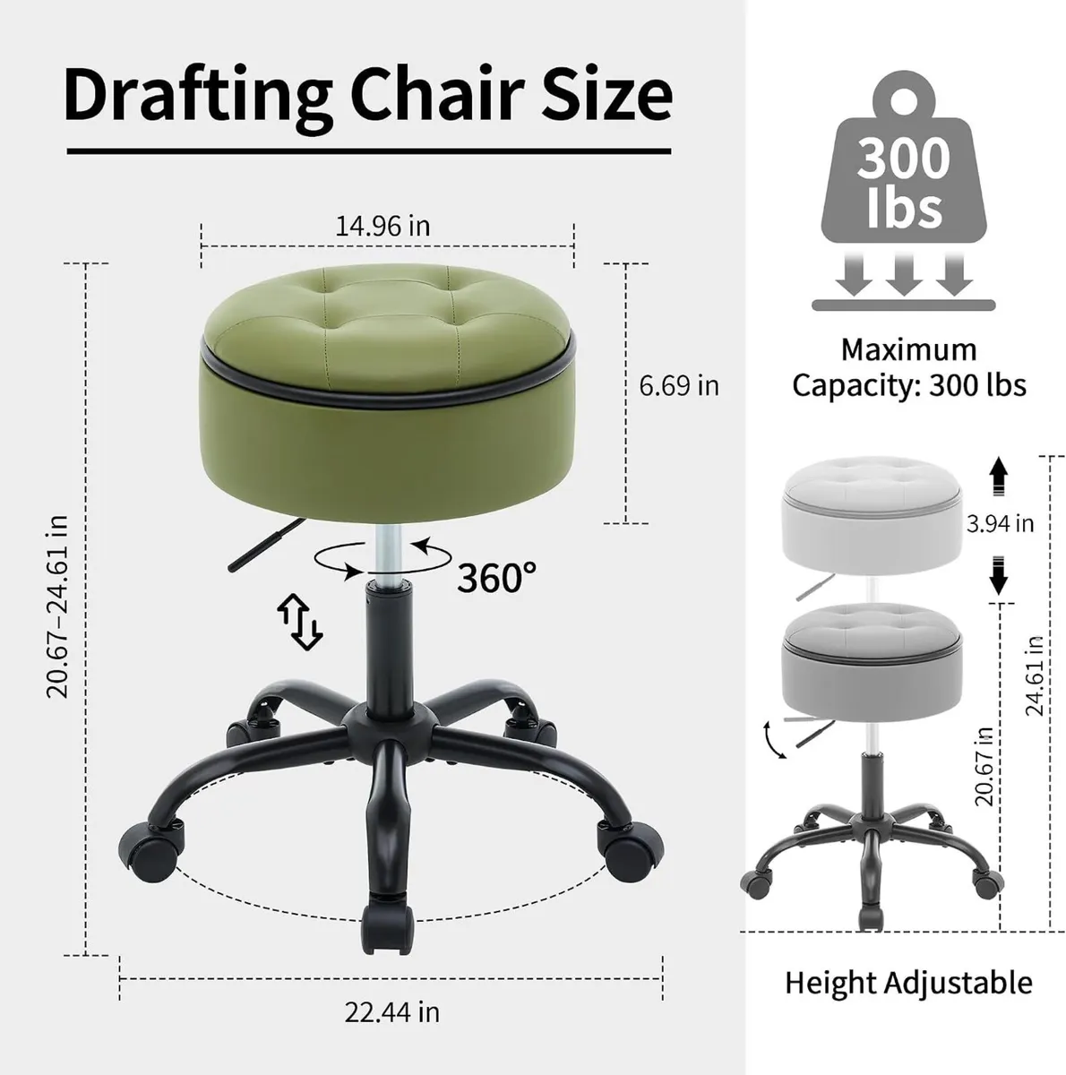Rolling Stools with Wheels Ergonomic Stool Storage - Image 2