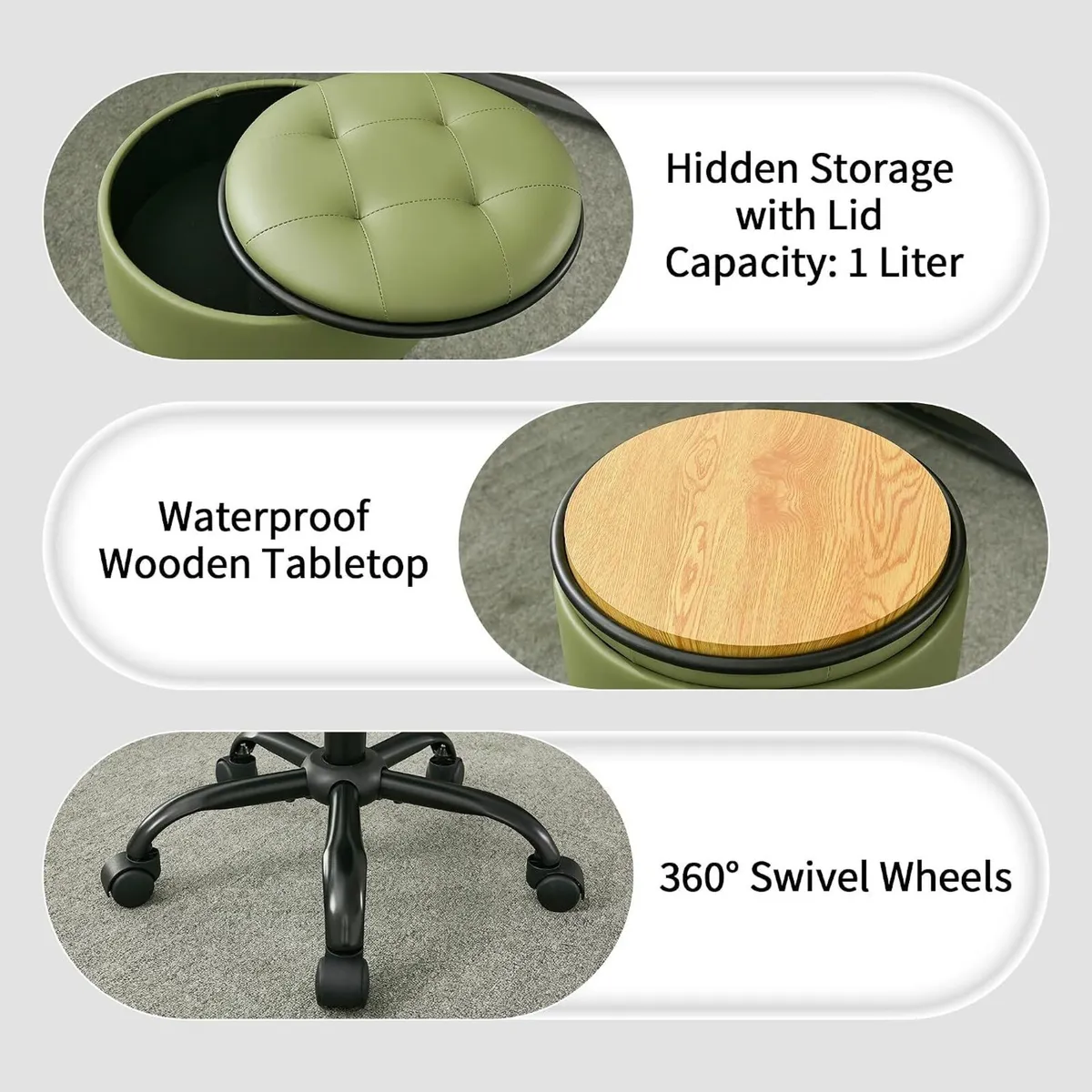 Rolling Stools with Wheels Ergonomic Stool Storage - Image 3