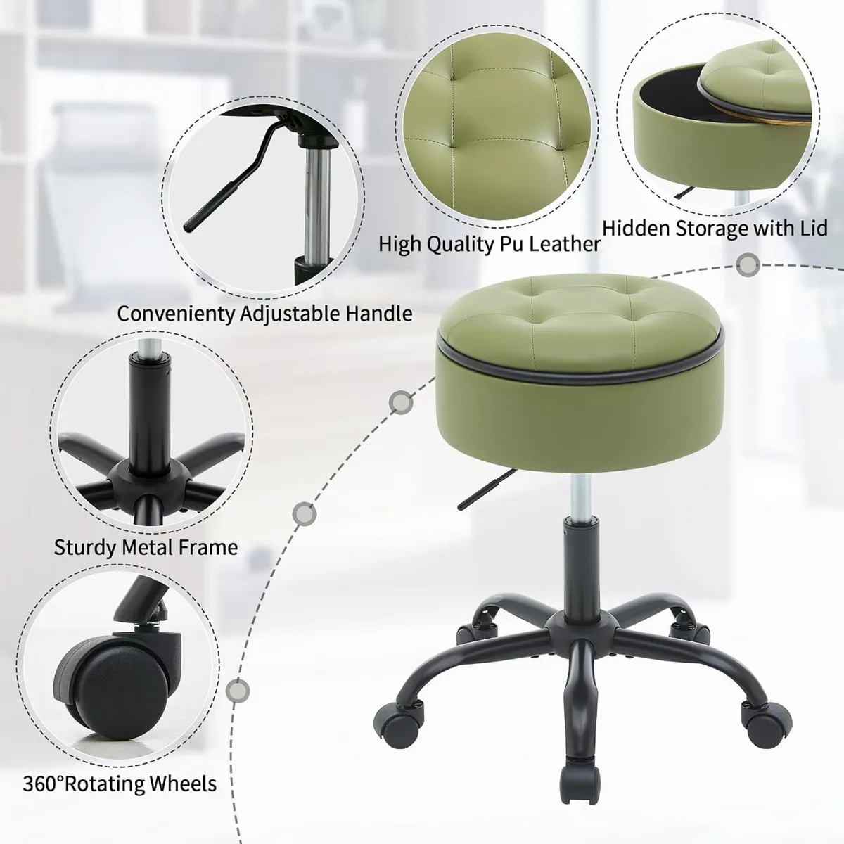 Rolling Stools with Wheels Ergonomic Stool Storage - Image 4