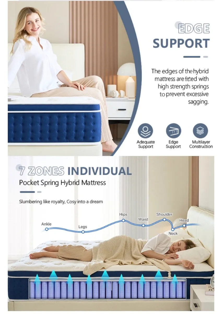 Double Mattresses 31cm, 12.2 Inch Innerspring Hybr - Image 2