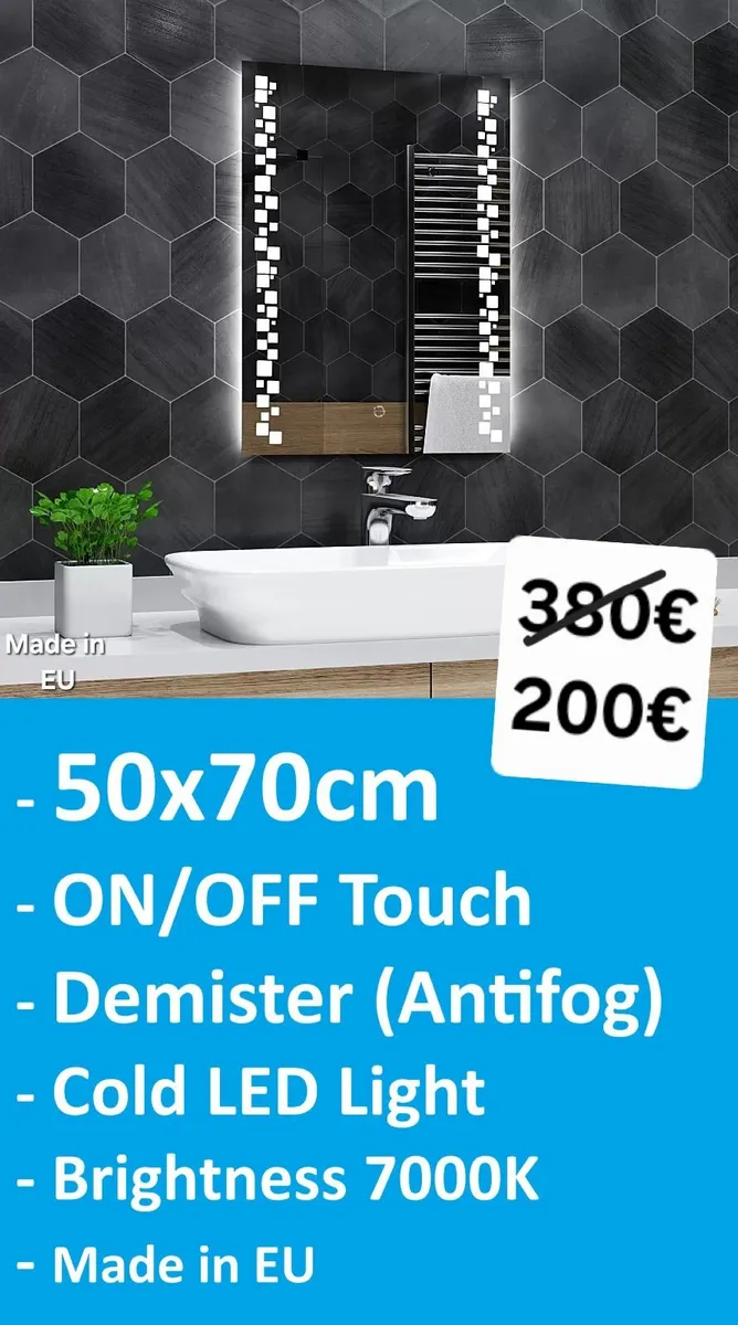 LED Bathroom Mirror 50x70cm Demister Cold Light - Image 2