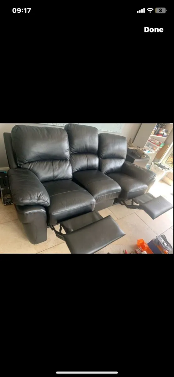 Sofa Black Leather Recliner - Image 1