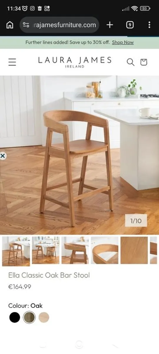 Ella Classic Oak Bar Stool / Island stool - Image 2