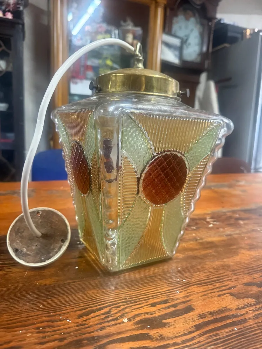 Original Art Deco antique pendant  light shade. - Image 2