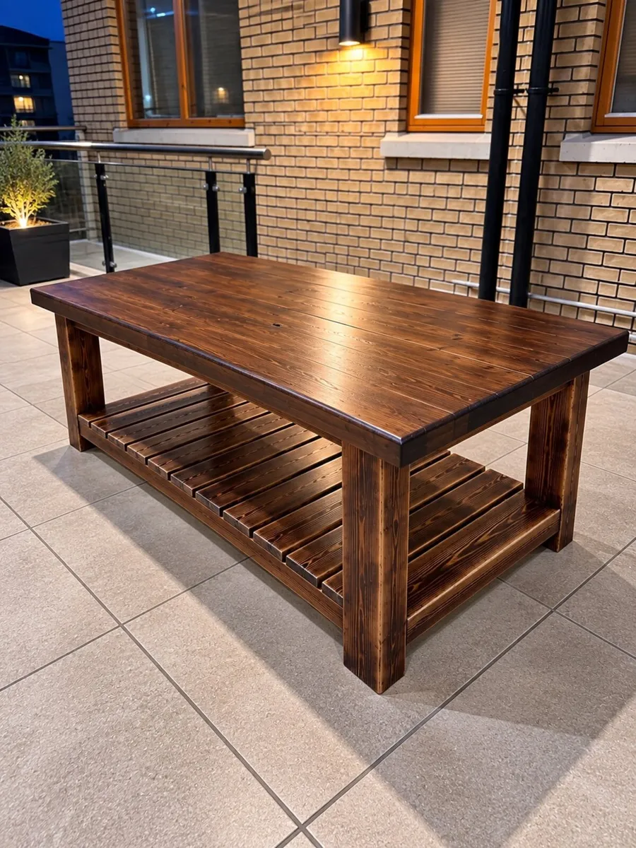 Handmade Rustic Farmhouse Coffee Table Solid Wood - Image 1