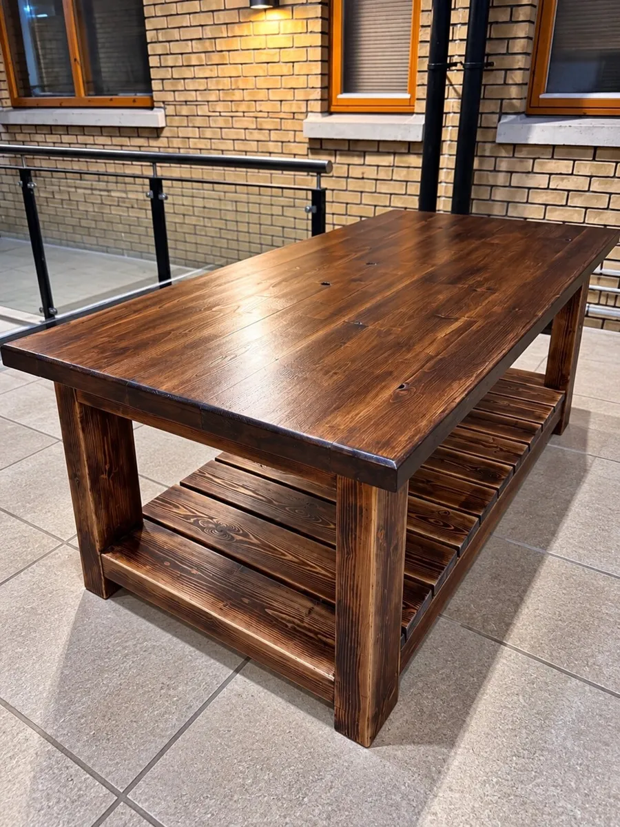 Handmade Rustic Farmhouse Coffee Table Solid Wood - Image 2
