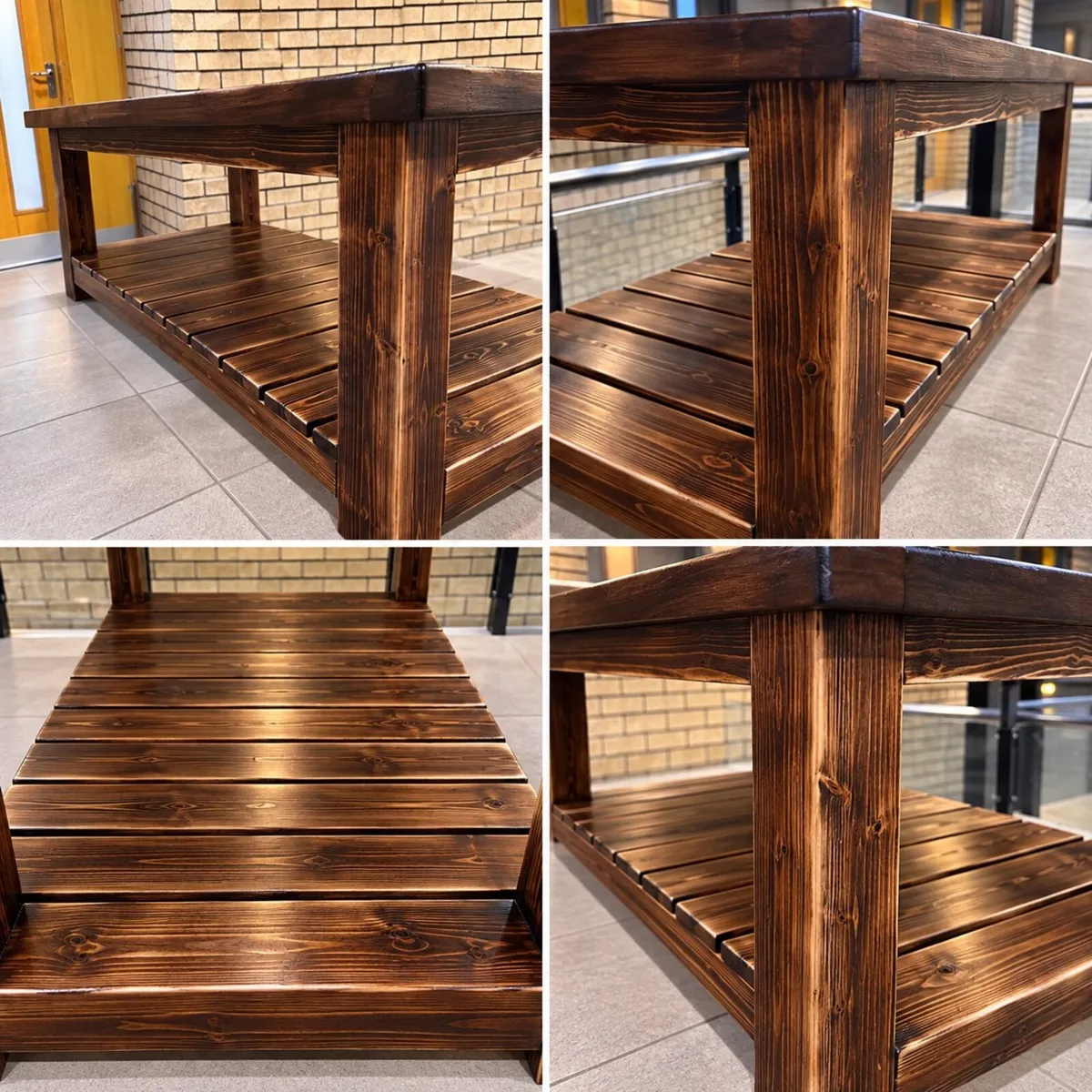 Handmade Rustic Farmhouse Coffee Table Solid Wood - Image 3