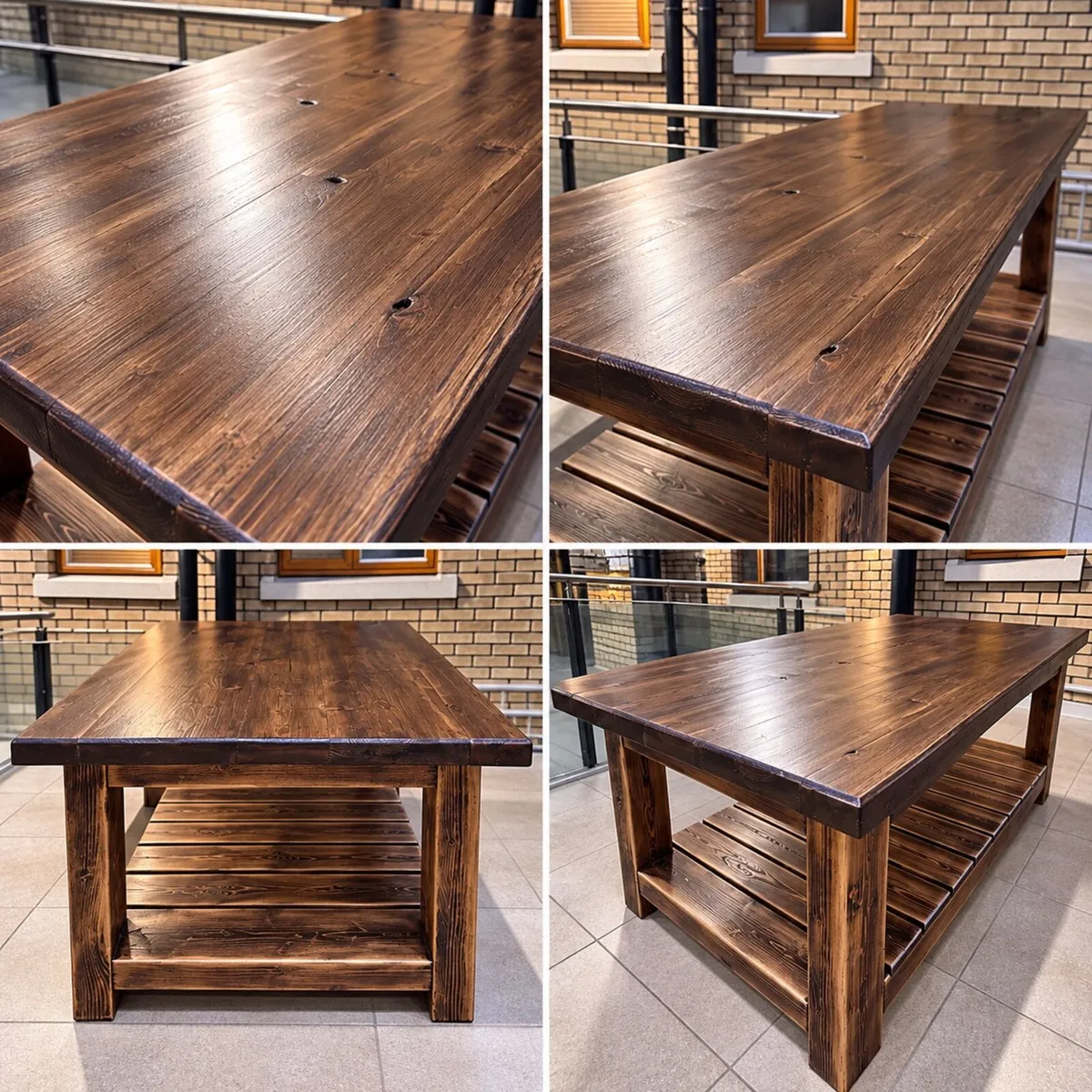 Handmade Rustic Farmhouse Coffee Table Solid Wood - Image 4