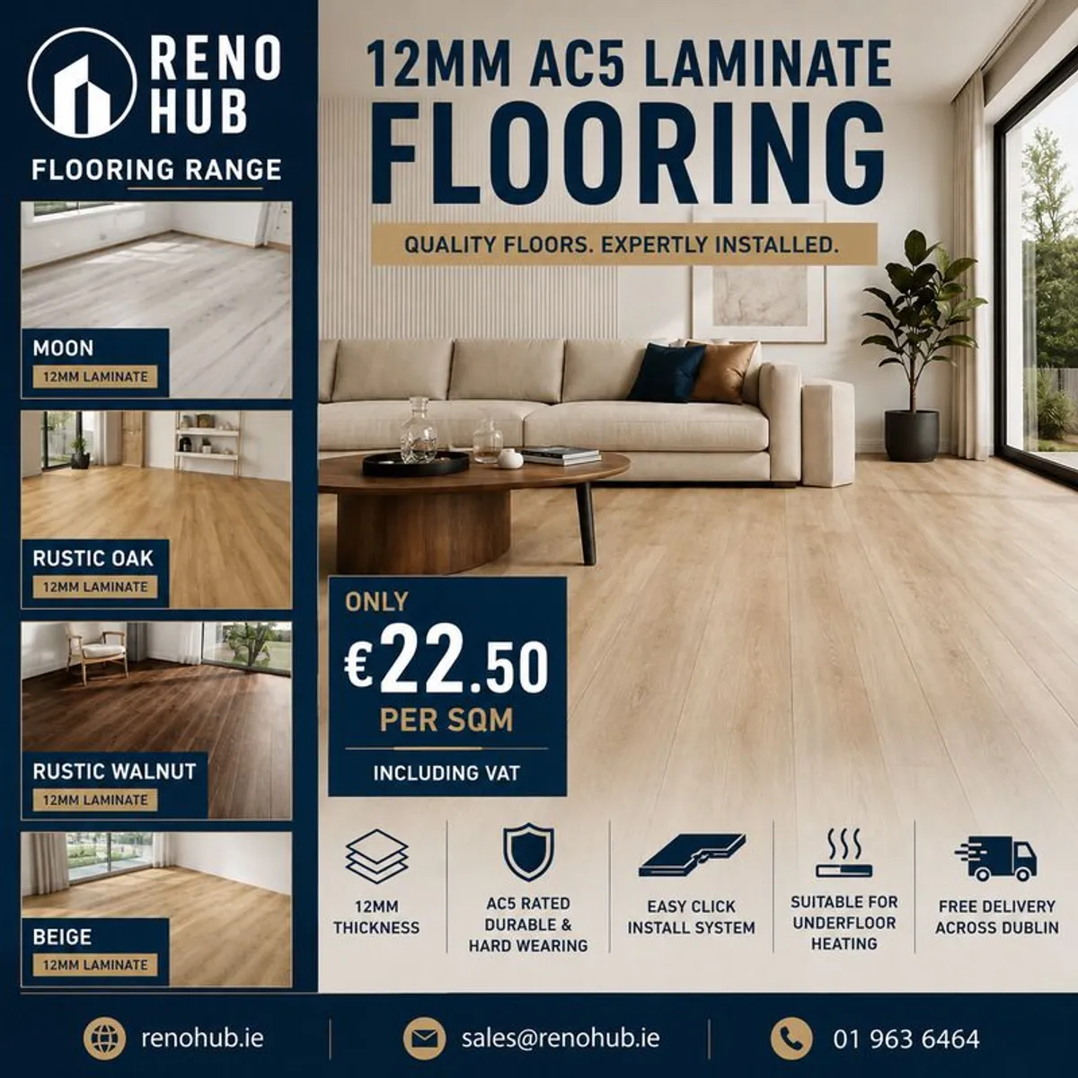 12mm AC5 Laminate Flooring Free Dublin Delivery | RenoHub - Image 1