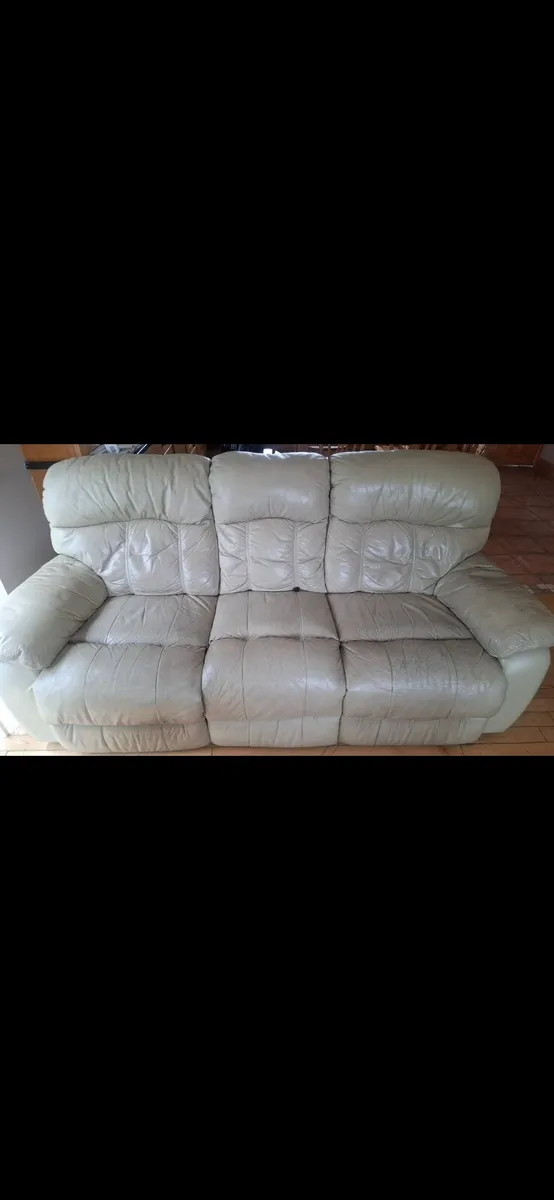 3 seat cream Leather couch - Image 1