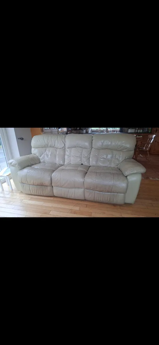 3 seat cream Leather couch - Image 2