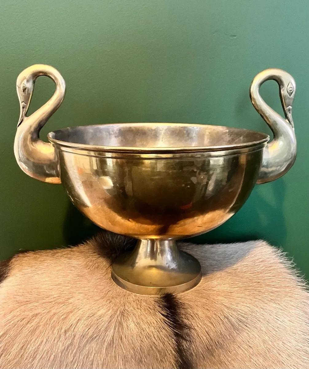Brass Swan Handled Pedestal Bowl - Image 1