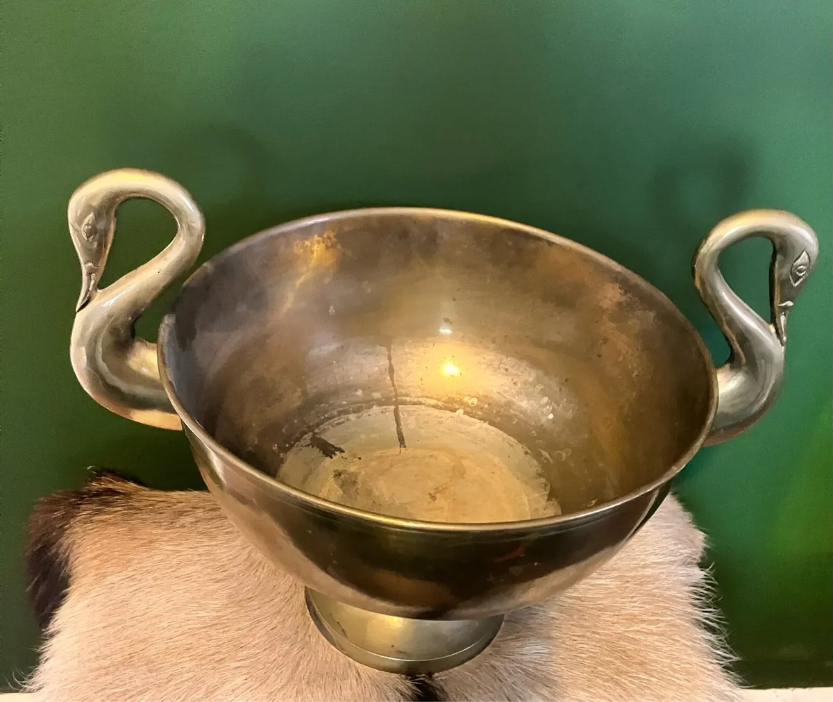 Brass Swan Handled Pedestal Bowl - Image 2