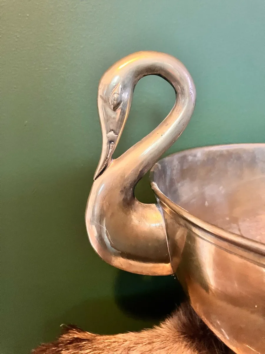 Brass Swan Handled Pedestal Bowl - Image 3