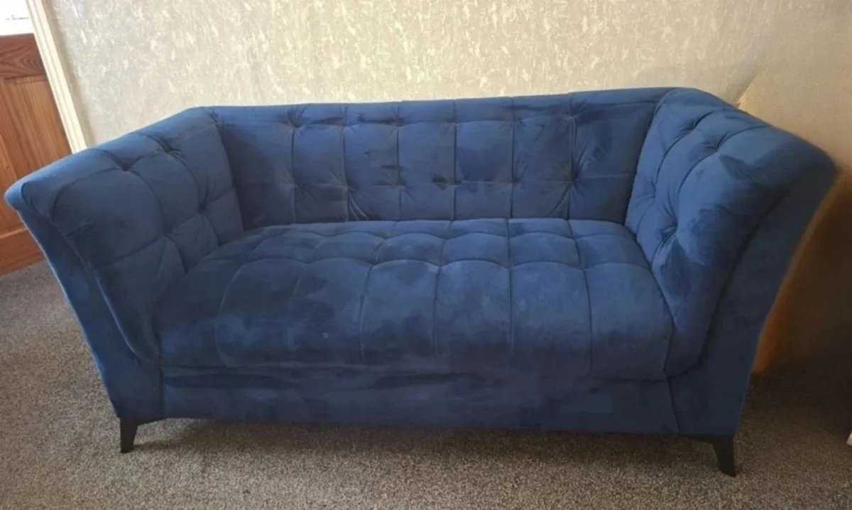 2 Seater Blue Velvet Sofa - Image 1