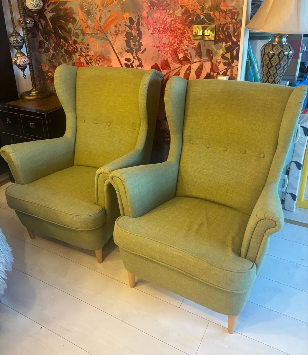 Two lime green armchairs - Image 1