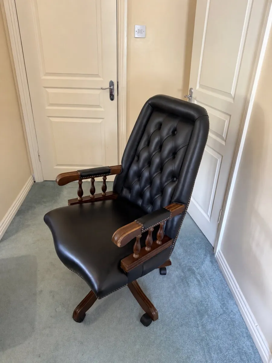 Vintage Chesterfield Leather Captains Chairs - Image 2
