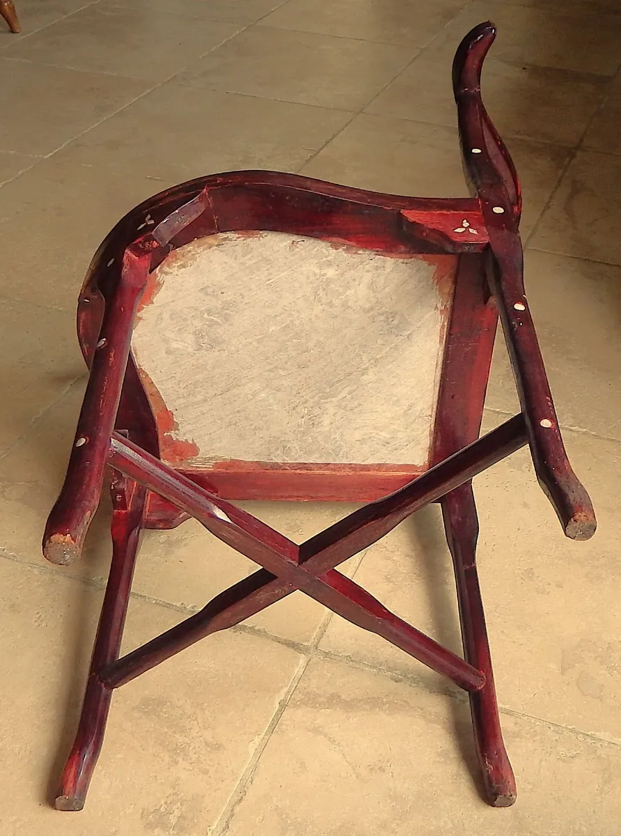Vintage Chinese Corner Chair with Marble Seat - Image 4