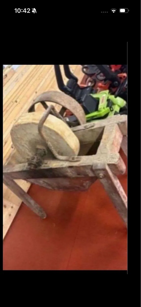 19 century stone wheel with stand and pully belt - Image 2