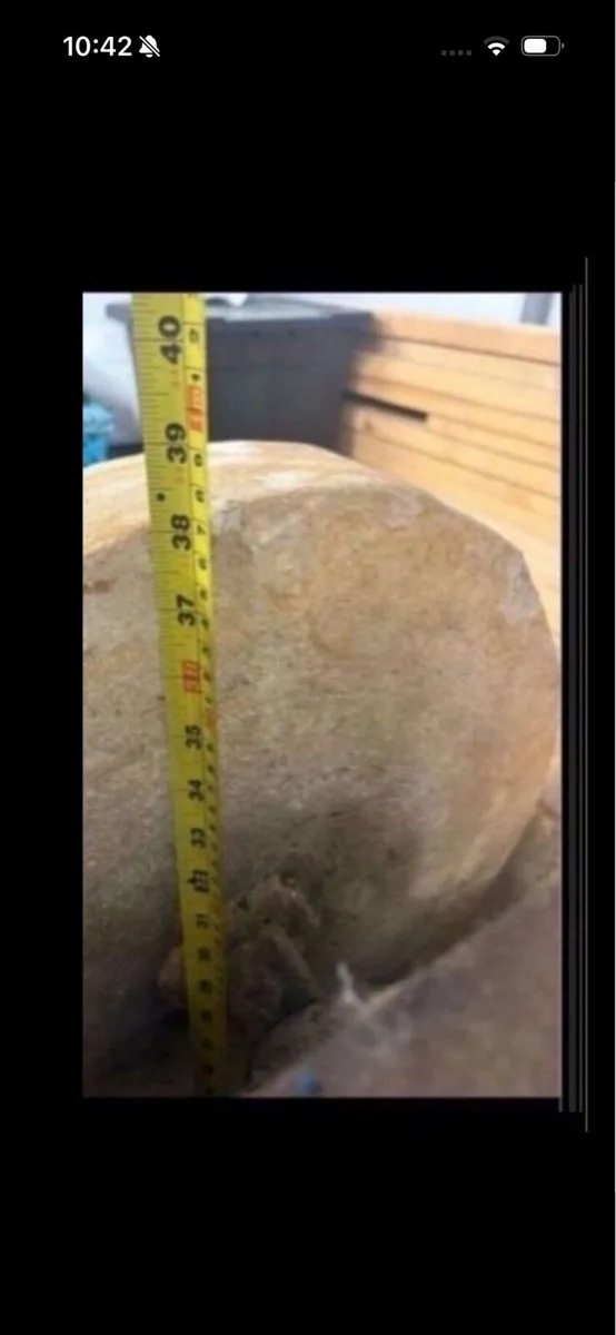 19 century stone wheel with stand and pully belt - Image 3