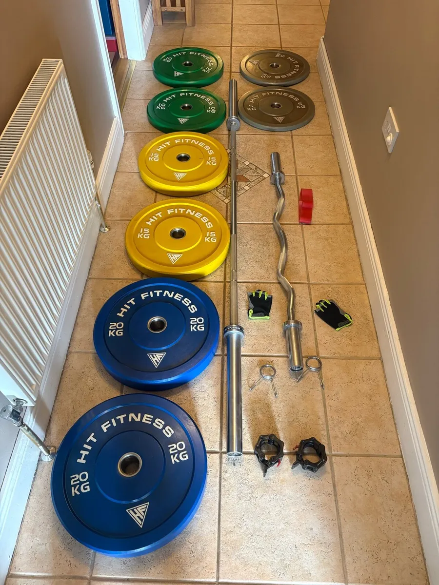 OLYMPIC BUMPER WEIGHTS, SEMI PRO BARS!!!