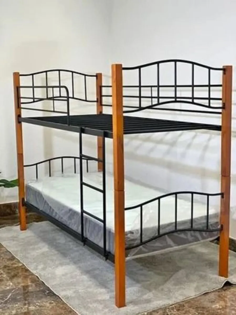 Metal & Wood Single Bunk Bed 90x190cm - Image 2