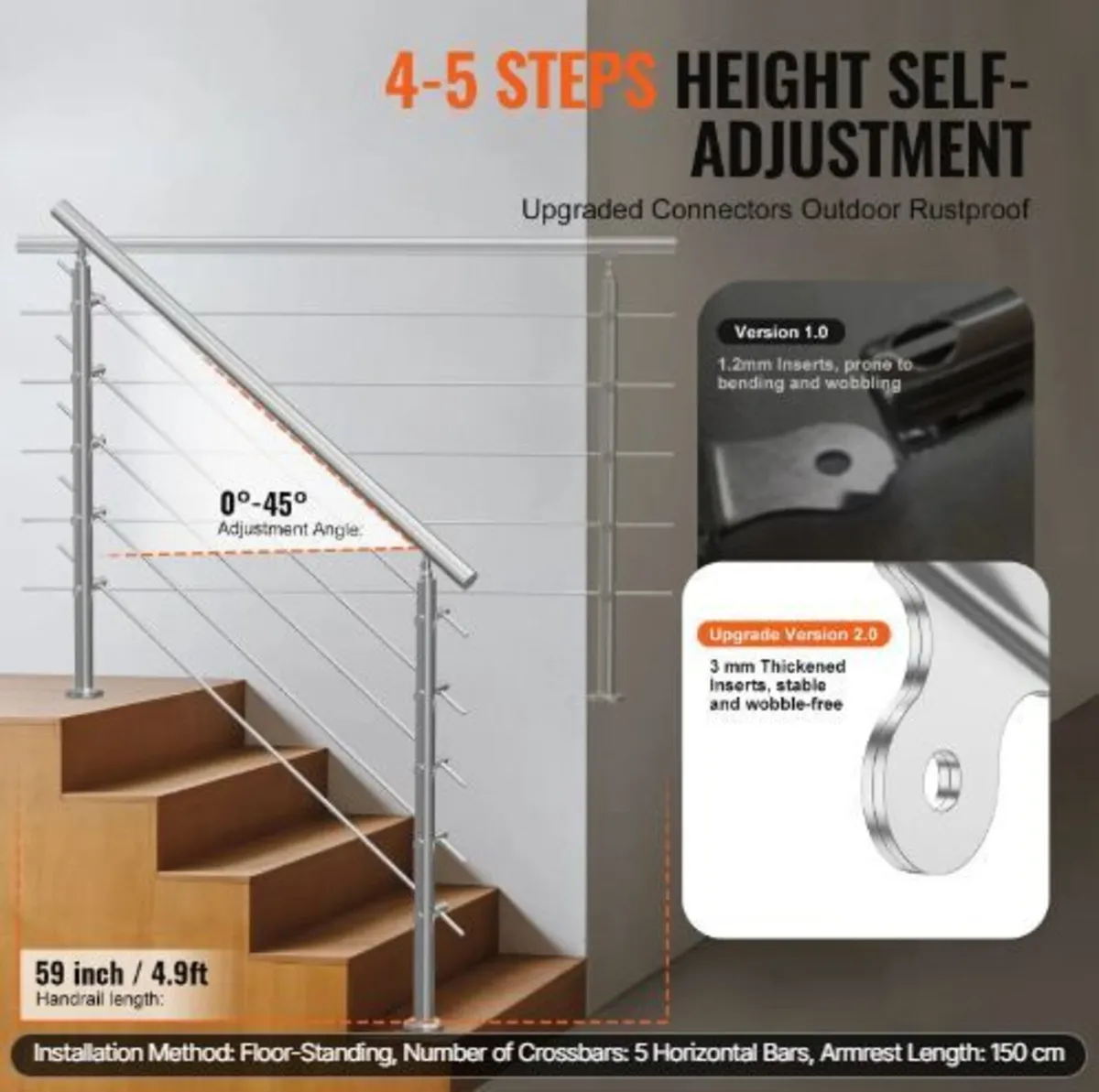 Handrails for Outdoor Steps, 59 in Length - Image 3