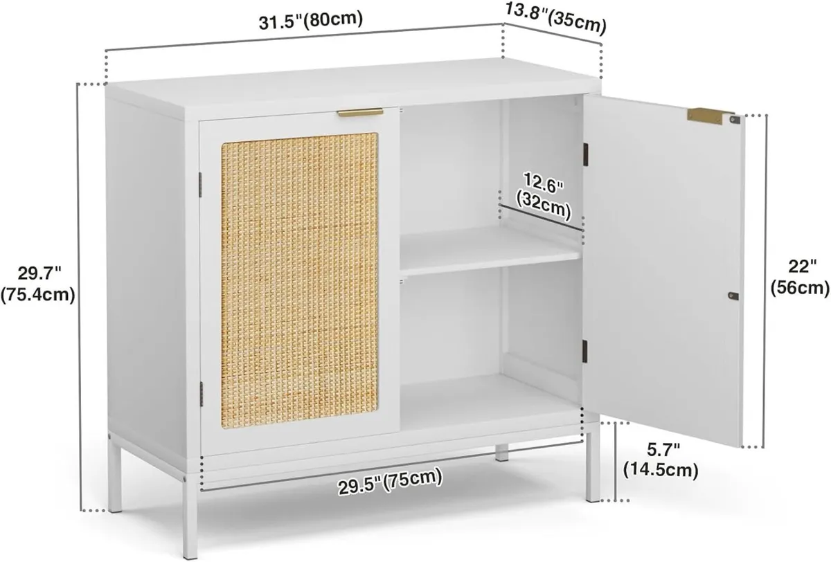 Rattan Buffet Storage Cabinet Wood Sideboard - Image 3