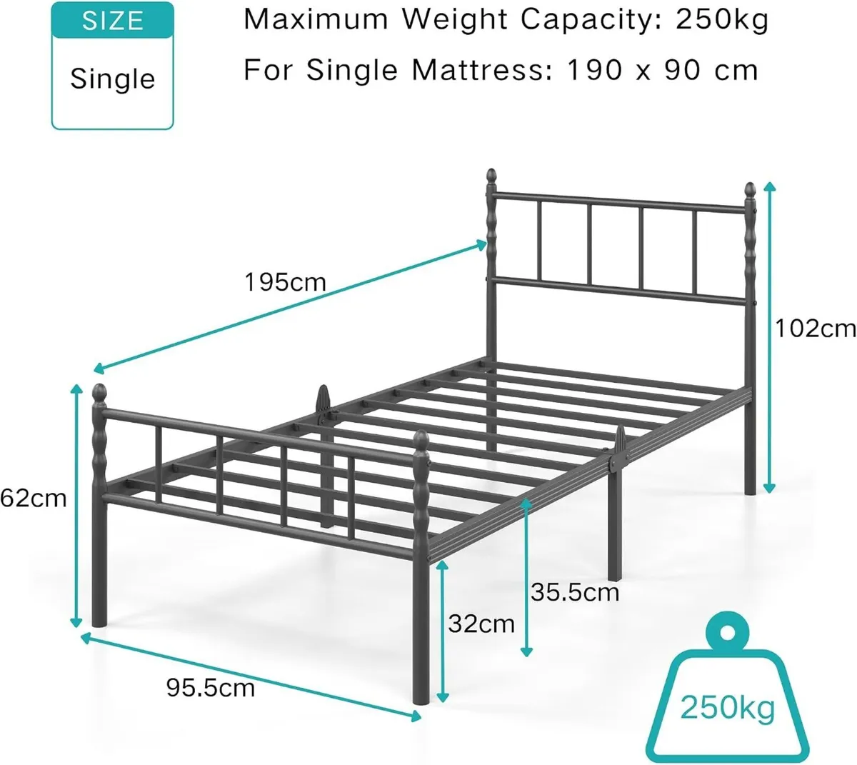 Metal Bed Frame Modern Style with Headboard - Image 2