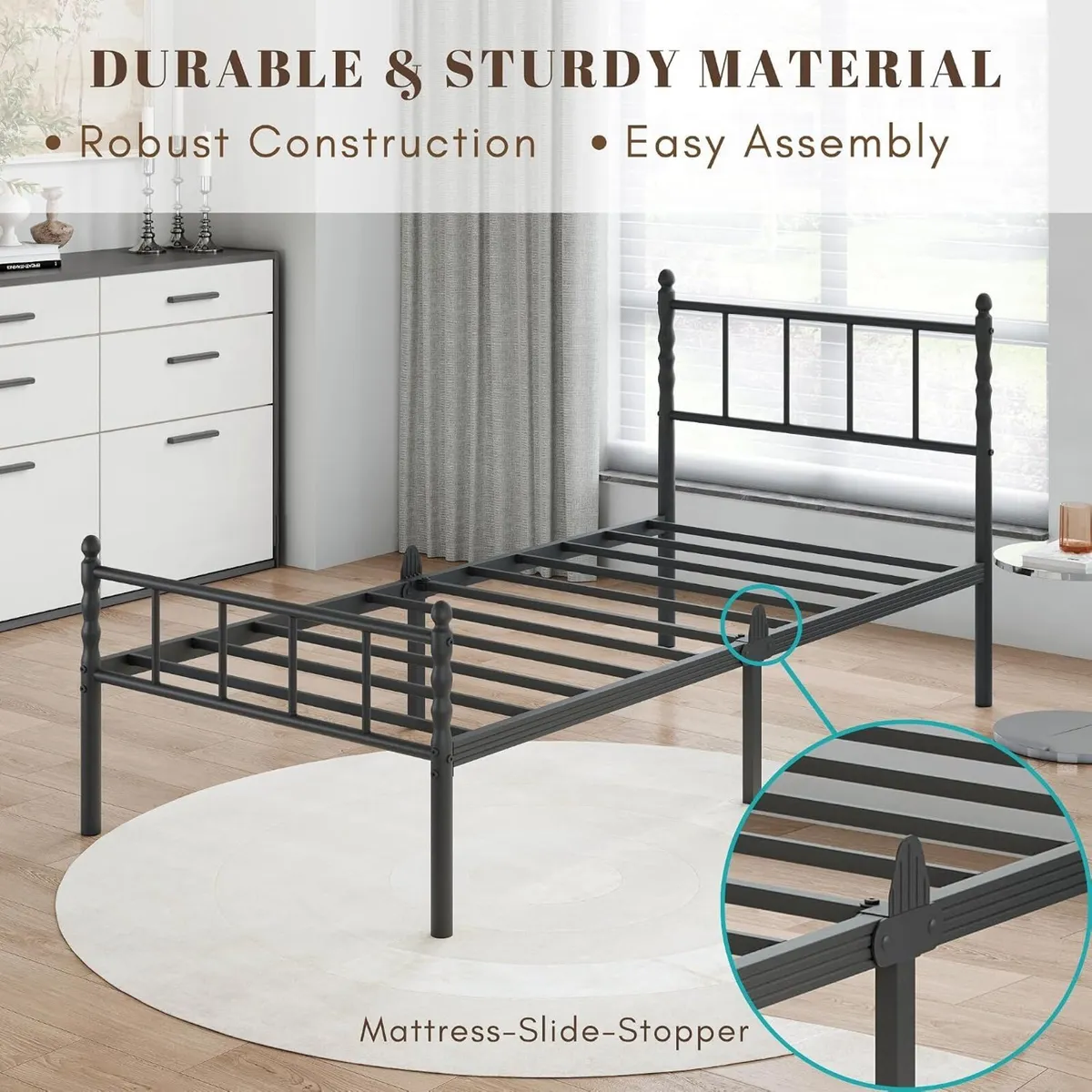 Metal Bed Frame Modern Style with Headboard - Image 3