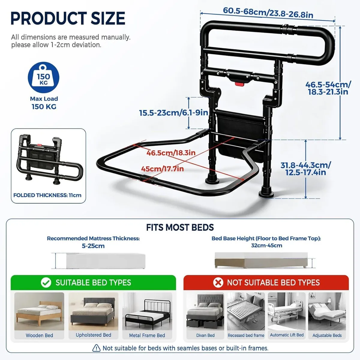 Foldable Bed Rails for Elderly Adults Adjustable - Image 2