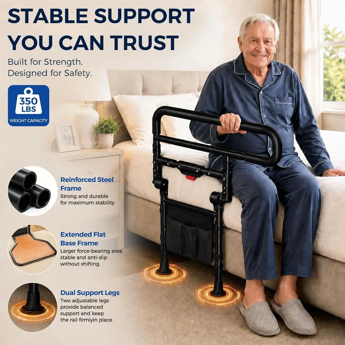 Foldable Bed Rails for Elderly Adults Adjustable - Image 3