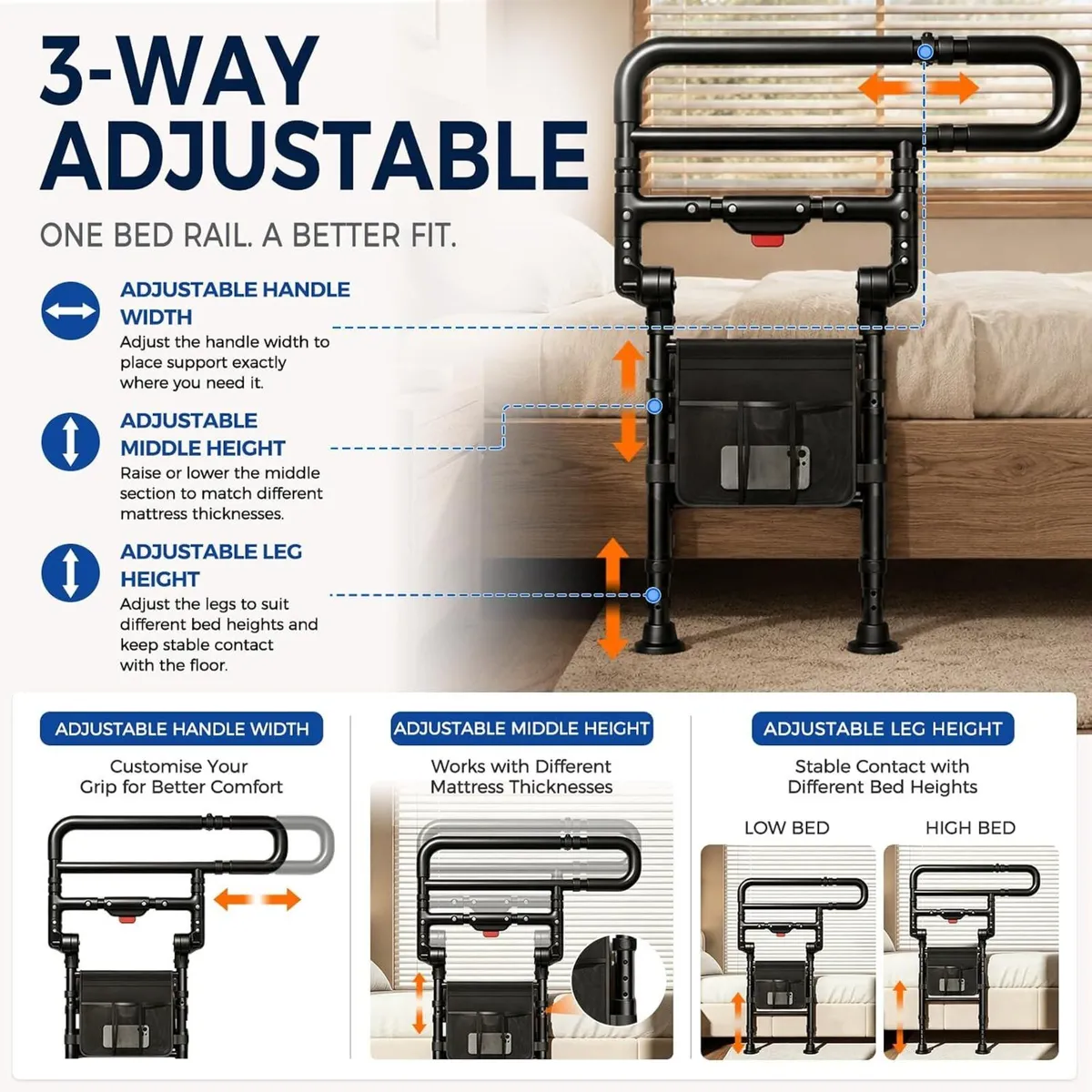 Foldable Bed Rails for Elderly Adults Adjustable - Image 4