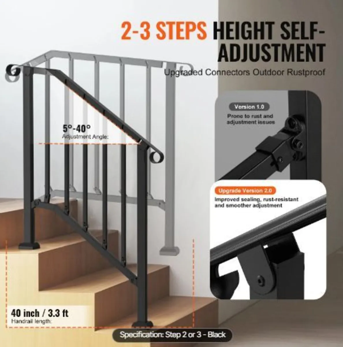 Handrails for Outdoor Steps, 2-3 Step Stair - Image 3