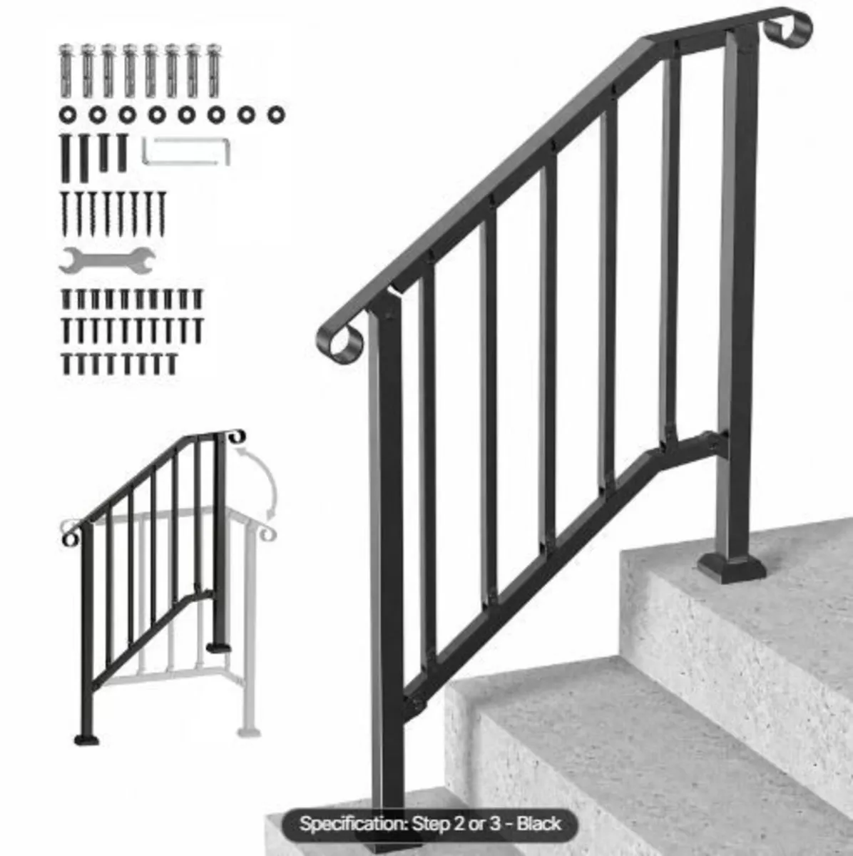 Handrails for Outdoor Steps, 2-3 Step Stair - Image 1