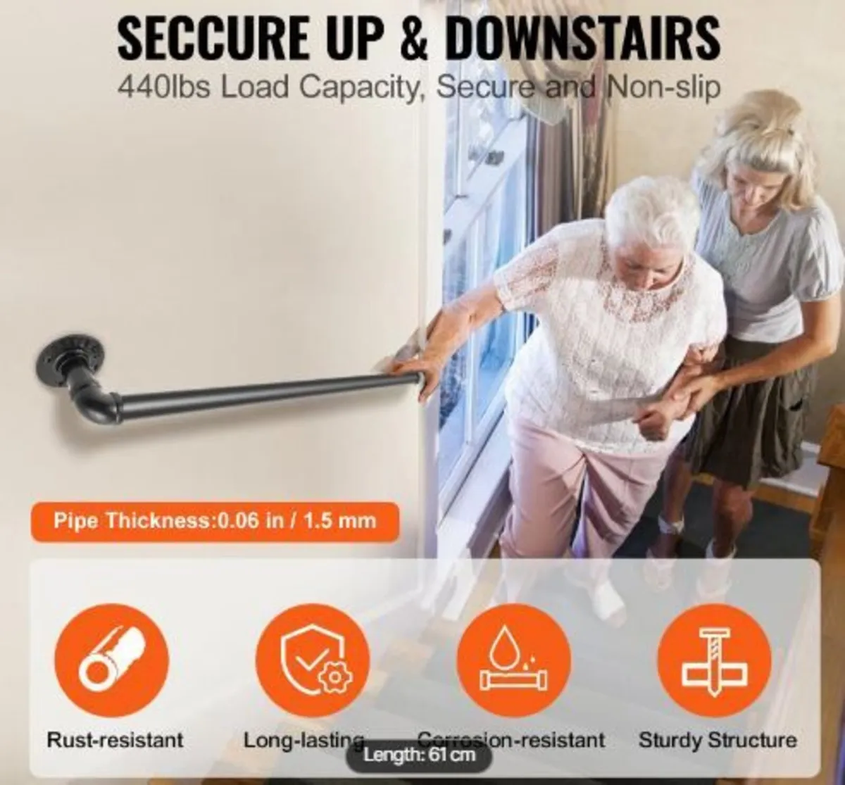 Pipe Stair Handrail Staircase Handrail 61 cm - Image 3
