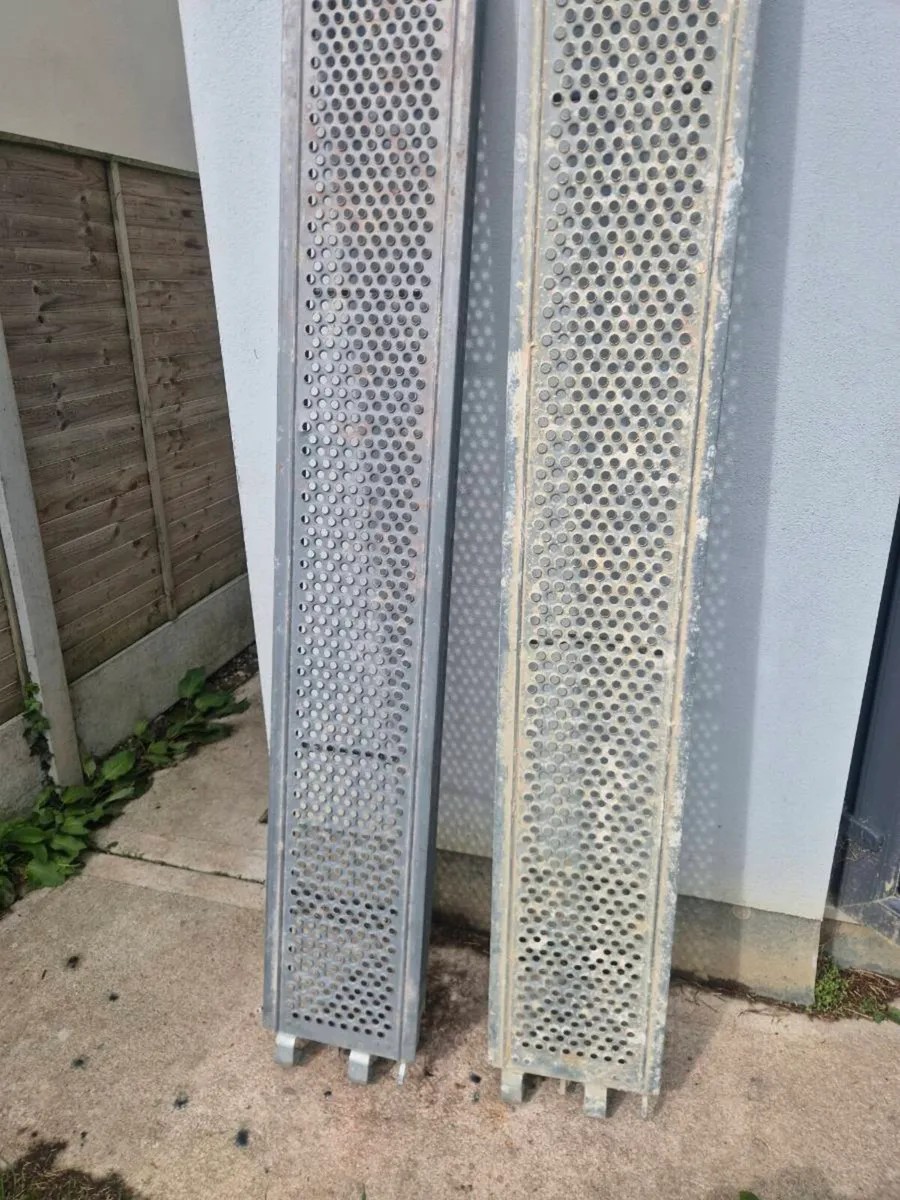 Two almost new galvanised steel scaffolding planks - Image 1