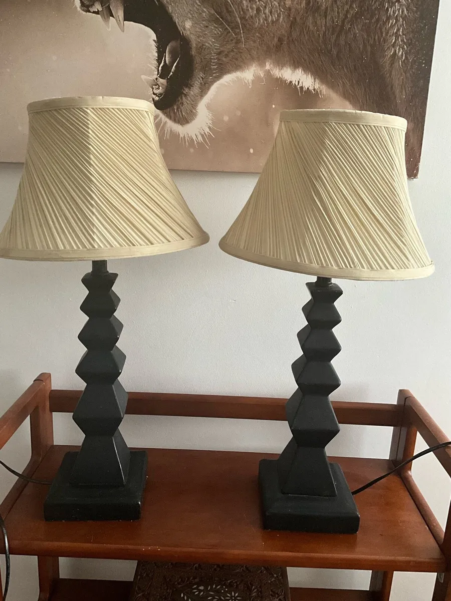 Pair of Contemporary Black Geometric Ceramic Lamps - Image 1