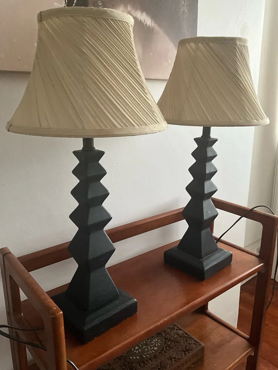 Pair of Contemporary Black Geometric Ceramic Lamps - Image 2