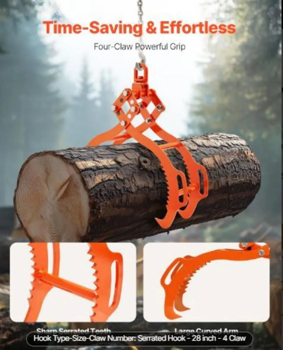 28in Log Lifting Tongs, 4-Claw Log Tongs - Image 4