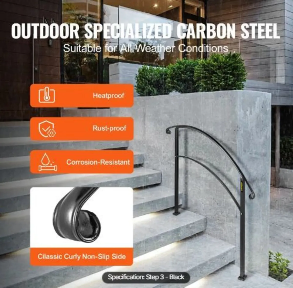 Handrails for Outdoor Steps, Fit 1 or 3 Steps - Image 2