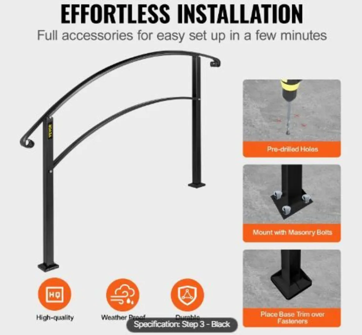 Handrails for Outdoor Steps, Fit 1 or 3 Steps - Image 3