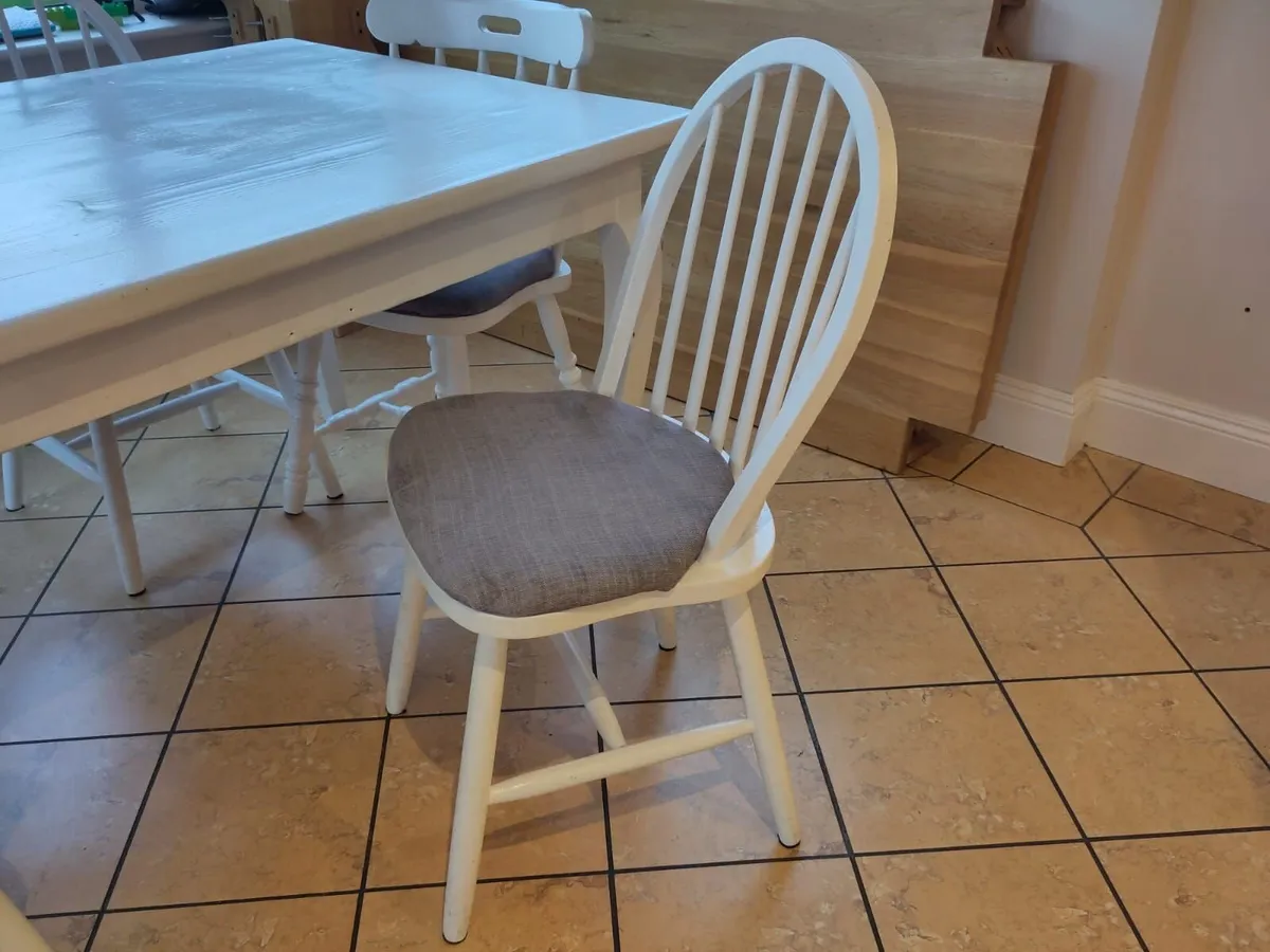 White Farmhouse Dining Table & 6 Cushioned Chairs - Image 2