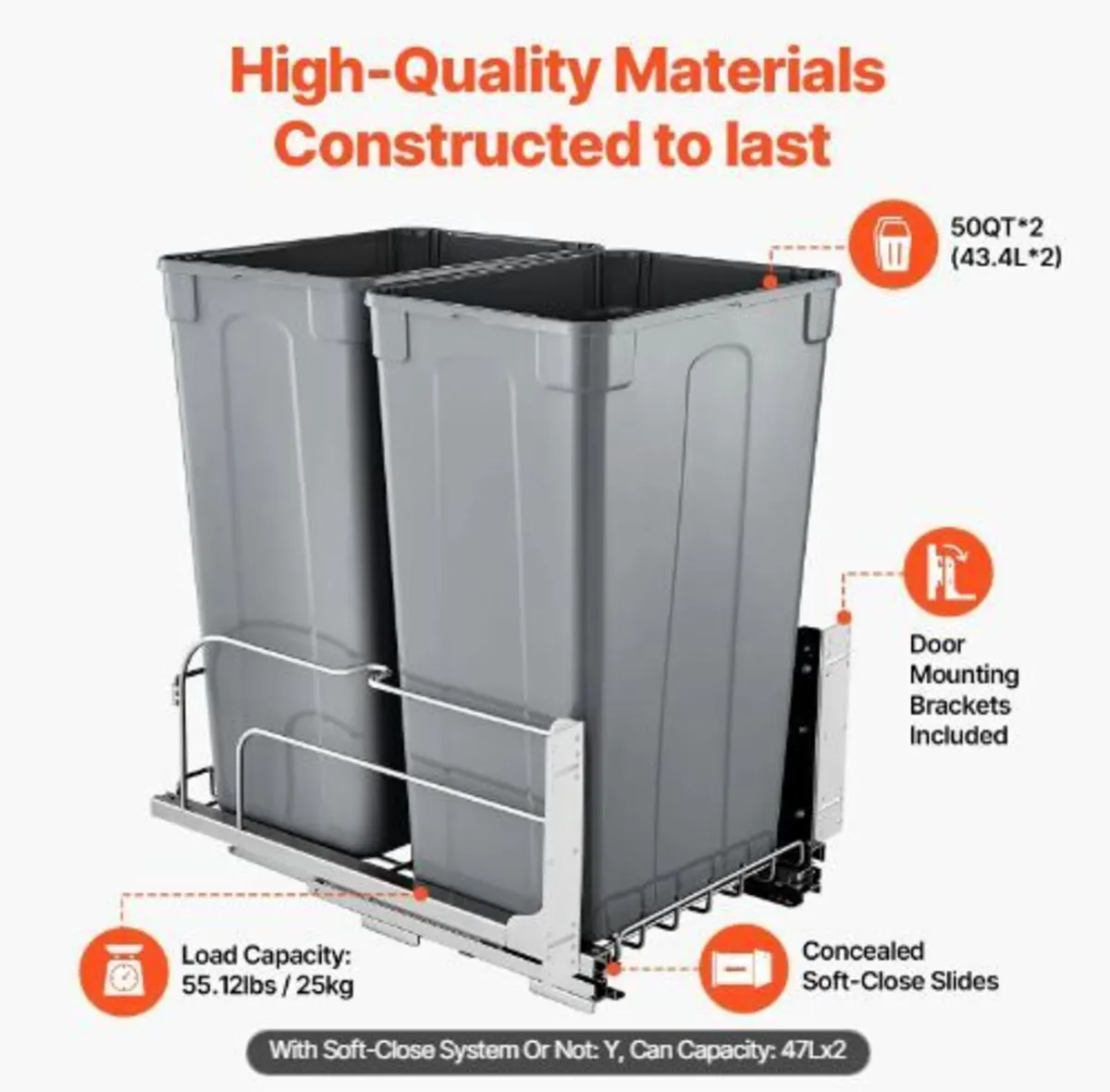 Pull-Out Trash Can, 50 QT x2 Double Under - Image 1
